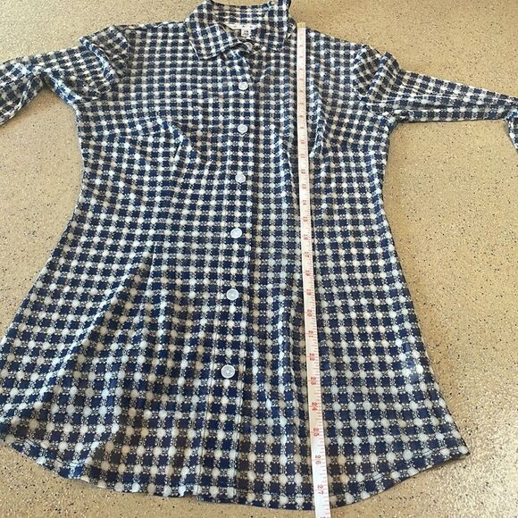 CAbi Mesh Second Skin Button Down Long Sleeve Shirt Blue Black White sz XS - Picture 12 of 13
